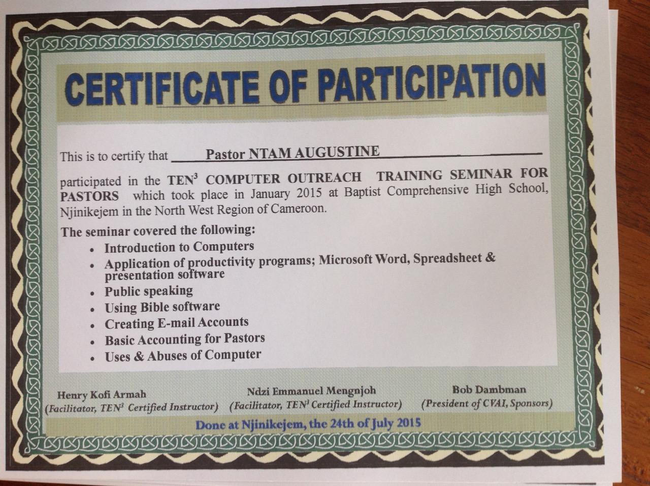 Certificate of Training